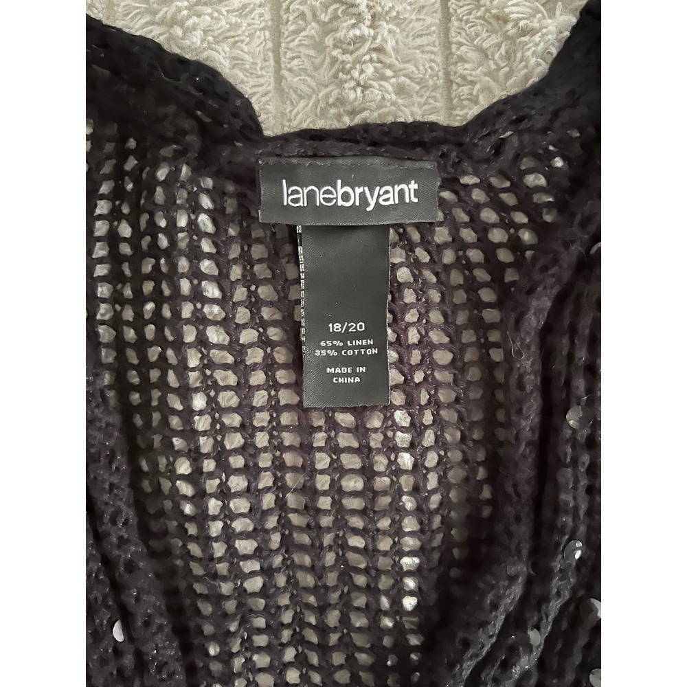 Lane Bryant Black Sequin Open Knit Shrug Cardigan Linen Cotton Plus Size 18/20 - Picture 2 of 4